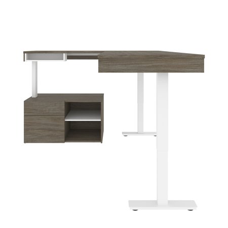 Bestar Bestar Viva 72W L-Shaped Standing Desk with Credenza in walnut grey 19850-35